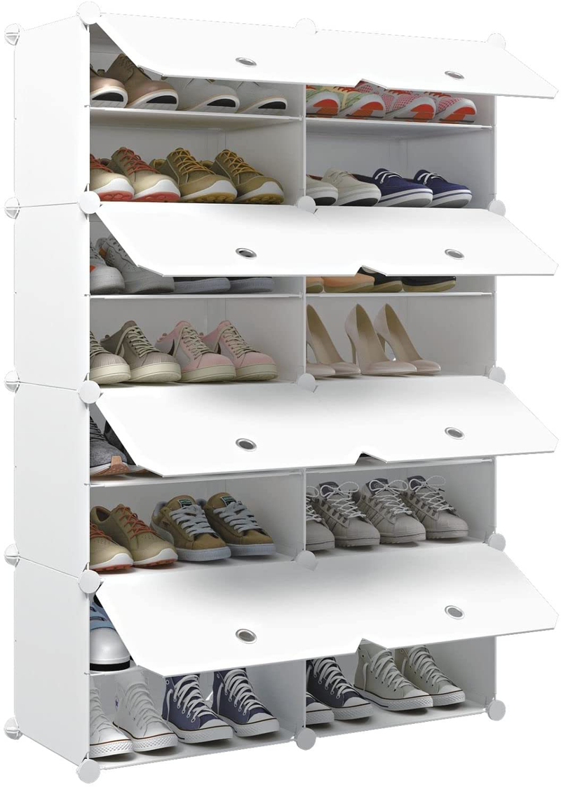 KOUSI Portable Shoe Rack Organizer 24 Pair Tower Shelf Storage Cabinet Stand Expandable for Heels, Boots, Slippers, 6 Tier White Furniture > Cabinets & Storage > Armoires & Wardrobes KOUSI 32"x12"x48"  