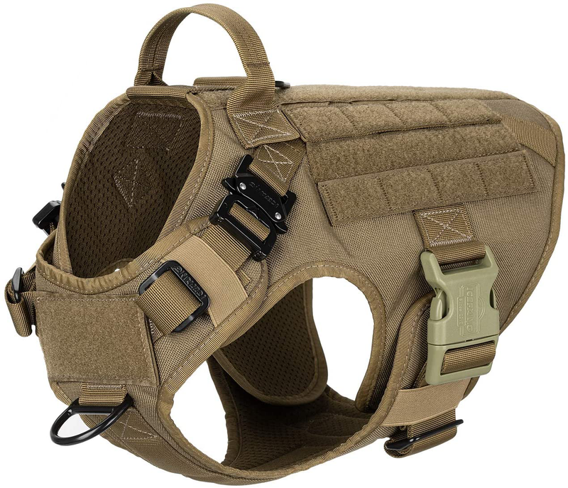 ICEFANG Tactical Dog Harness with 2X Metal Buckle,Working Dog MOLLE Vest with Handle,No Pulling Front Leash Clip,Hook and Loop for Dog Patch Animals & Pet Supplies > Pet Supplies > Dog Supplies ICEFANG Coyote Brown M (Neck:16"-22" ; Chest:25"-31" ) 