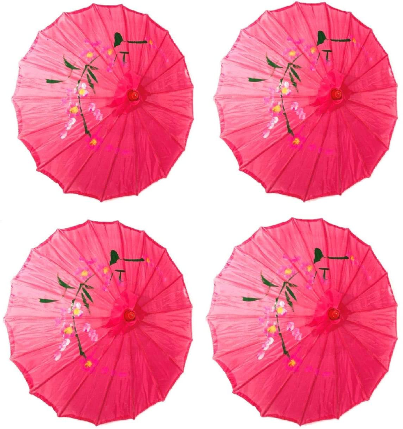 TJ Global PACK OF 4 Japanese Chinese Kids Size 22" Umbrella Parasol For Wedding Parties, Photography, Costumes, Cosplay, Decoration And Other Events - 4 Umbrellas (Blue) Home & Garden > Lawn & Garden > Outdoor Living > Outdoor Umbrella & Sunshade Accessories TJ Global Hot Pink  