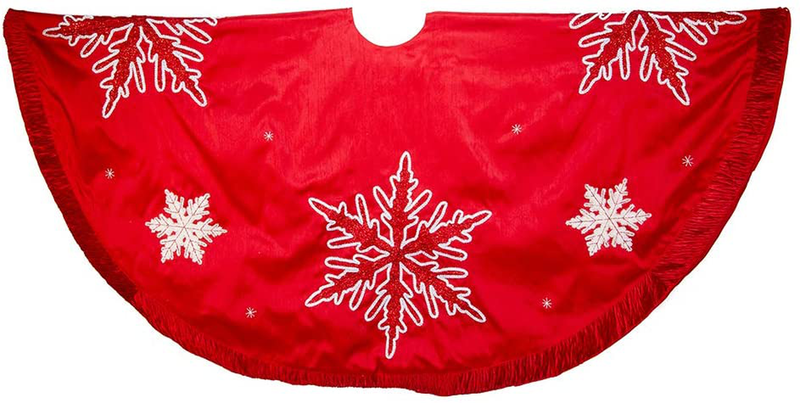 Kurt Adler Snowflake Embroidered and Pleated Tree Skirt, 60-Inch, Red Home & Garden > Decor > Seasonal & Holiday Decorations > Christmas Tree Skirts Kurt S. Adler Default Title  
