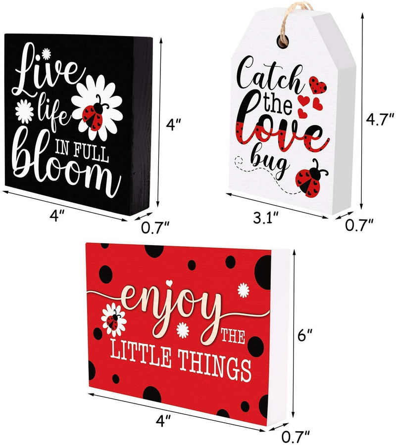 Huray Rayho Tiered Tray Decorations Ladybug Wooden Blocks Sign Modern Style For Home Farmhouse Rustic Ladybird Decor Kitchen Shelf Display Summer Holiday Party Favors Gifts (4 piece)