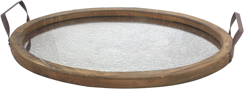 Stonebriar Brown Oval Wood Serving Tray with Metal Handles and Distressed Mirror Base, LARGE Home & Garden > Decor > Home Fragrance Accessories > Candle Holders Stonebriar Large  