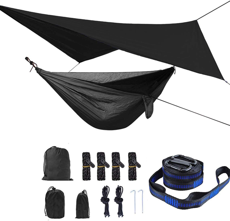 HongXingHai 3 in 1 Hammock with Mosquito Net and Rain Fly Outdoor Hammocks Tents for Camping Home & Garden > Lawn & Garden > Outdoor Living > Hammocks HongXingHai Black  