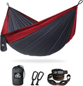 Pro Venture Hammocks - Double or Single Hammock 400lbs (+2 Tree Straps + 2 Carabiners) - Portable 2 Person, Safe, Strong, Lightweight Nylon 210T - for Camping, Backpacking, Hiking, Patio Home & Garden > Lawn & Garden > Outdoor Living > Hammocks Pro Venture Double - Grey / Red  