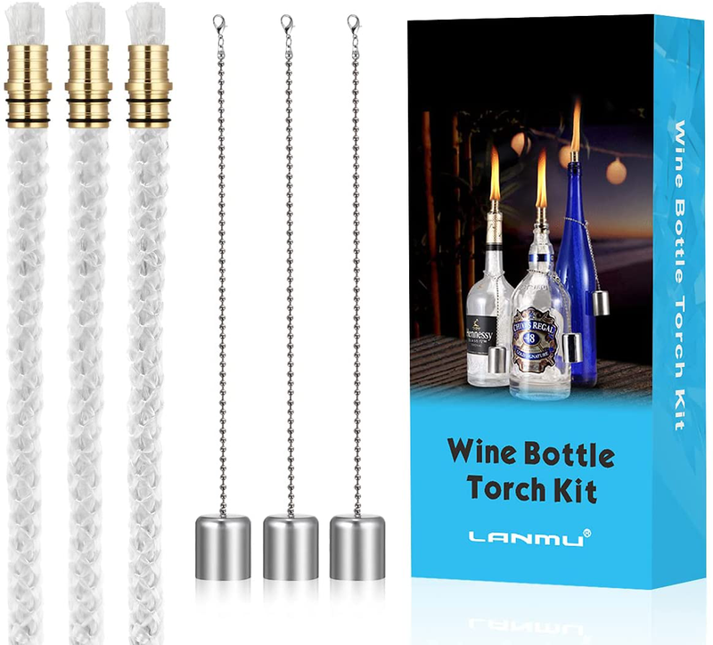 LANMU Wine Bottle Torch Wicks, Outdoor Patio Backyard Torches Lights, Oil Lamps Replacement Wick Hardware Kit, DIY Homemade Torch Decor (3 Pack)