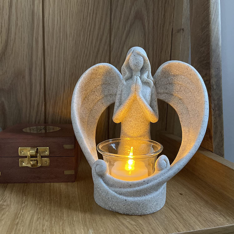 OakiWay Memorial Gifts – Angel Figurines Tealight Candle Holder, Sympathy Gifts for Loss of Loved One, W/ Flickering Led Candle, Bereavement, Grief, Funeral, Remembrance, Memory Home Decorations Home & Garden > Decor > Home Fragrance Accessories > Candle Holders OakiWay Memorial   