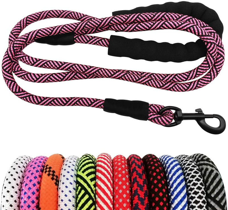 MayPaw Heavy Duty Rope Dog Leash, 6/8/10 FT Nylon Pet Leash, Soft Padded Handle Thick Lead Leash for Large Medium Dogs Small Puppy Animals & Pet Supplies > Pet Supplies > Dog Supplies MayPaw pink black 1/2" * 10' 
