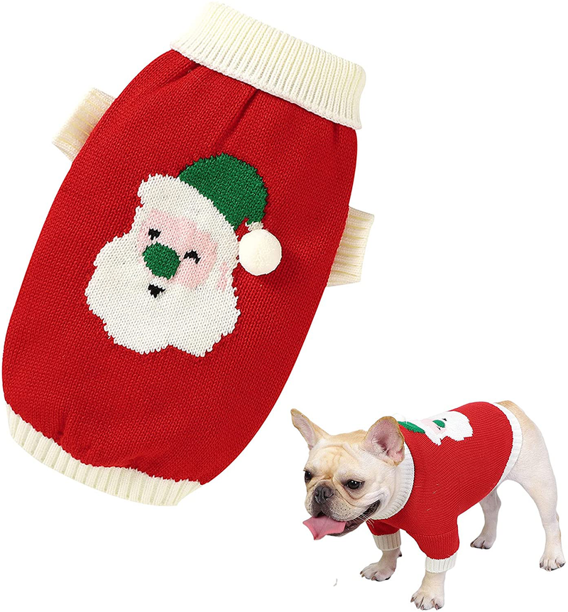 Christmas Dog Sweater Cartoon Reindeer Pet Sweaterssanta Claus Knitten Sweater Xmas Winter Knitwear Warm Clothes Animals & Pet Supplies > Pet Supplies > Dog Supplies > Dog Apparel Banooo Red XL 