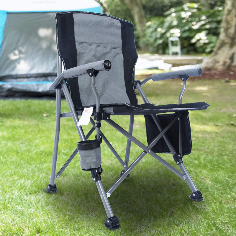 Homcosan Portable Camping Chair Folding Quad Outdoor Large Heavy Duty Support 330 Lbs Thicken 600D Oxford with Padded Armrests, Storage Bag, Beverage Holder, Carry Bag for Outside(Green) Sporting Goods > Outdoor Recreation > Camping & Hiking > Camp Furniture Homcosan Grey  