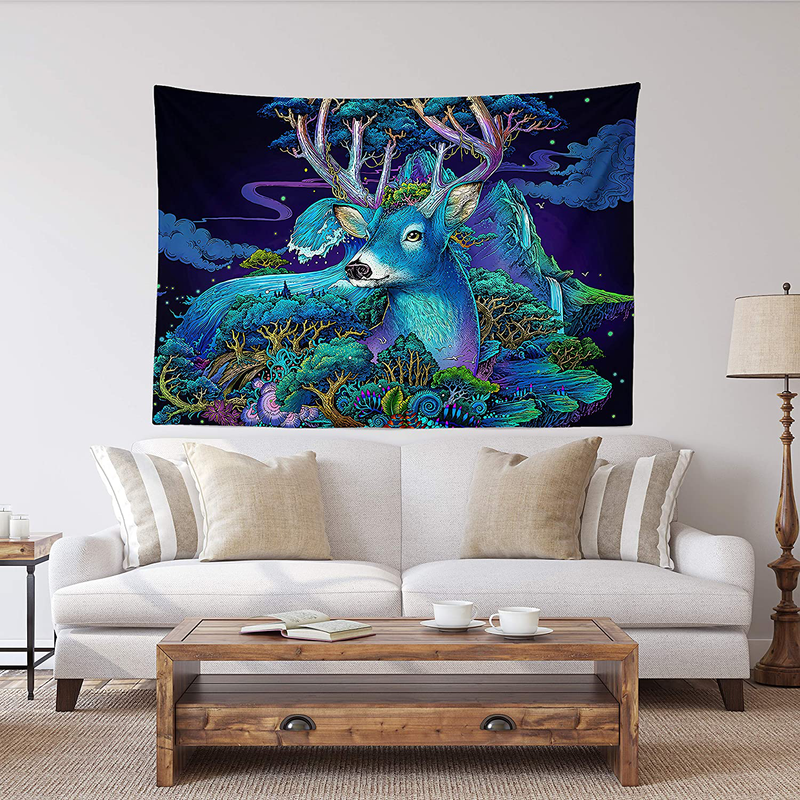 Spanker Space Ukiyoe Red White and Blue Japanese Mythical Creature The Great Waves Godzilla Fabric Tapestry 60 x 80 inches Wall Hangings with Hanging Accessories for Wall Art Home Dorm Decor Home & Garden > Decor > Artwork > Decorative Tapestries SPANKER SPACE Nordic Elk 48" L x 60" W 