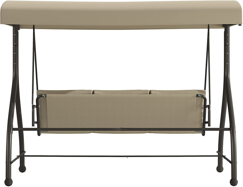 Flash Furniture 3-Seat Outdoor Steel Converting Patio Swing Canopy Hammock with Cushions / Outdoor Swing Bed (Tan) Home & Garden > Lawn & Garden > Outdoor Living > Porch Swings Flash Furniture   