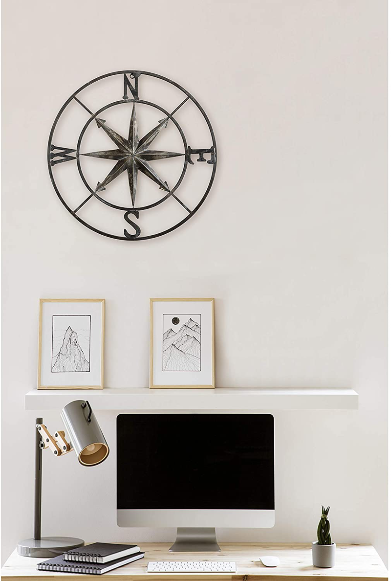 Creative Co-op Decorative Round Metal Compass Wall Décor, 30", Black,DA7818