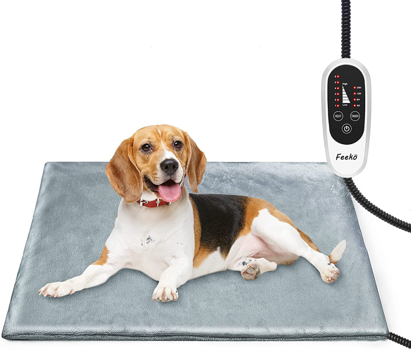 Feeko Pet Heating Pad, 16''X28'' Large Electric Heating Pad for Dogs and Cats Indoor Adjustable Warming Mat with Auto-Off and 6 Heat Setting, Chew Resistant Cord, Navy Grey