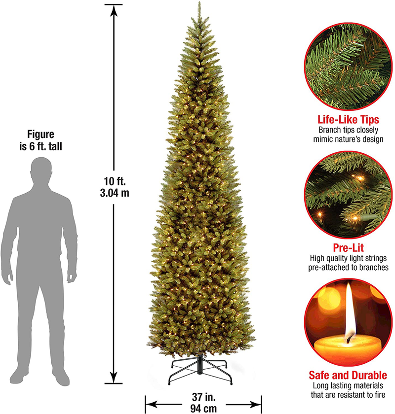 National Tree Company Pre-lit Artificial Christmas Tree Includes Strung White Lights and Stand Kingswood Fir Pencil-10, 10 ft