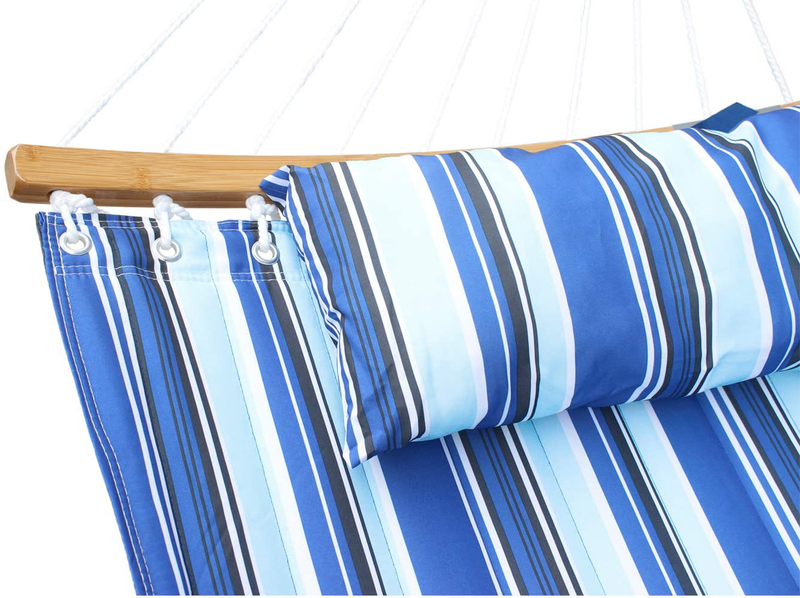 SUNNY GUARD 2 Person Hammock with Stand,Quilted Fabric,Heavy Duty Curved-Bar Bamboo with 12.8 FT Stands & Accessories，for Indoor/Outdoor Patio Catalina Beach(450 lb Capacity Home & Garden > Lawn & Garden > Outdoor Living > Hammocks SUNNY GUARD   