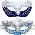 Couple Masquerade Metal Masks Venetian Halloween Costume Mask Mardi Gras Mask Apparel & Accessories > Costumes & Accessories > Masks Coddsmz White-blue+sliver-blue  
