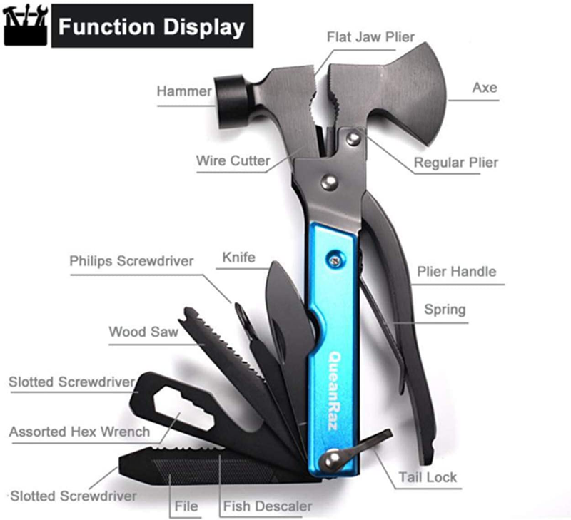 Multiool Axe,Survival Gear Kit,14 in 1 Camping Gear with Hatchet Hammer Plier Knife Bottle Opener for Outdoor Household Hiking Bushcraft Fishing,Car Survival Tool Sporting Goods > Outdoor Recreation > Camping & Hiking > Camping Tools QueanRaz   