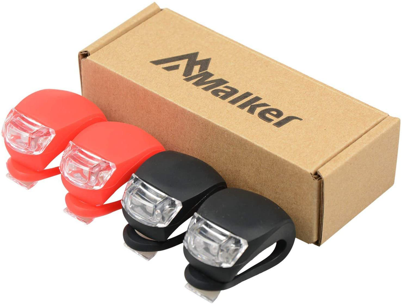 Malker Bicycle Light Front and Rear Silicone LED Bike Light Set - Bike Headlight and Taillight,Waterproof & Safety Road,Mountain Bike Lights,Batteries Included,4 Pack(2pcs White and 2pcs Red Light) Sporting Goods > Outdoor Recreation > Cycling > Bicycle Parts Malker   