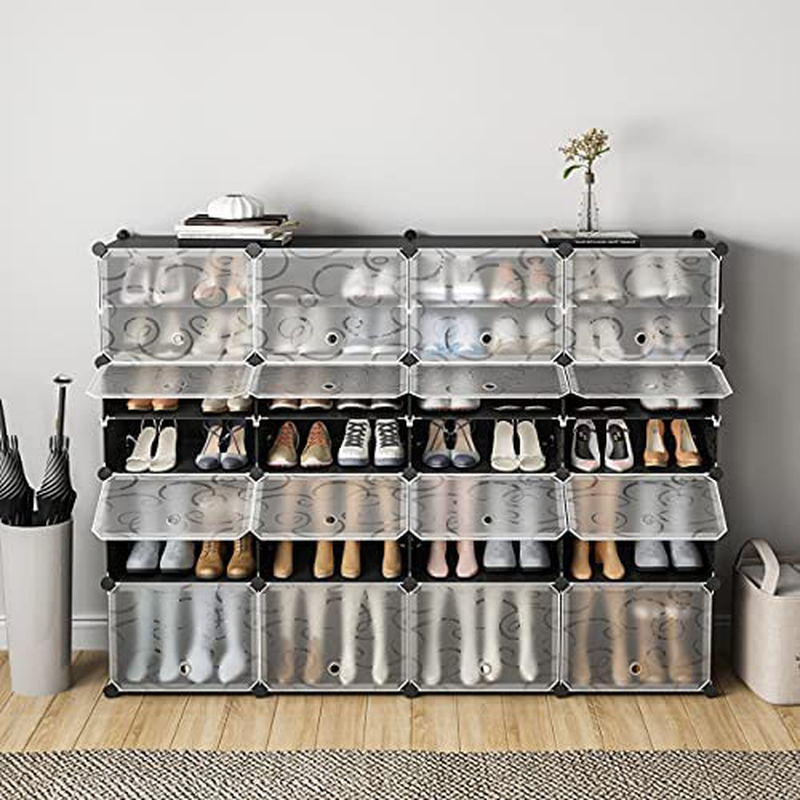 KOUSI Portable Shoe Rack Organizer 72 Pair Tower Shelf Storage Cabinet Stand Expandable for Heels, Boots, Slippers， 12-Tiers Black & Transparent Door Furniture > Cabinets & Storage > Armoires & Wardrobes KOUSI   