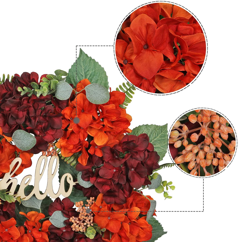 Hydrangea Wreath for Front Door - 20 Inch Farmhouse Valentines Wreath Fall Spring Hello Sign for outside Porch Grapevine Wreath for Thanksgiving Christmas Home & Garden > Decor > Seasonal & Holiday Decorations LENYEE   