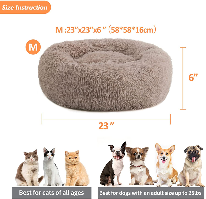 Kimicole Cozy Donut Calming Dog Bed Cat Bed, Super Soft Fluffy Washable anti Anxiety Plush Home Pet Beds for Small Medium Dogs Cats, Fuzzy Self-Warm Non-Slip round Puppy Kitten Bed Animals & Pet Supplies > Pet Supplies > Dog Supplies > Dog Beds Kimicole   