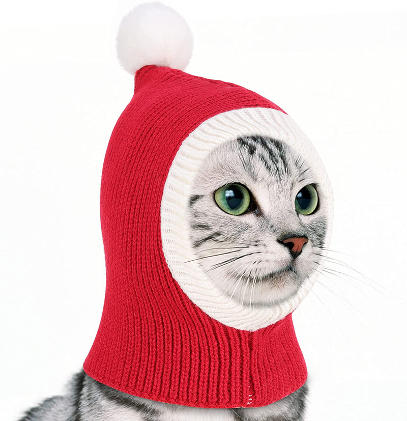 Pawaboo Christmas Pet Hat, Funny Knitted Pets Cap with Pompon, Cute Crocheted Snood Winter Warm Pet Hat, Neck Ear Warmer Hood Warm Scarf Xmas Decoration Santa Hat for Medium Dogs Animals & Pet Supplies > Pet Supplies > Cat Supplies > Cat Apparel Pawaboo Red XS 
