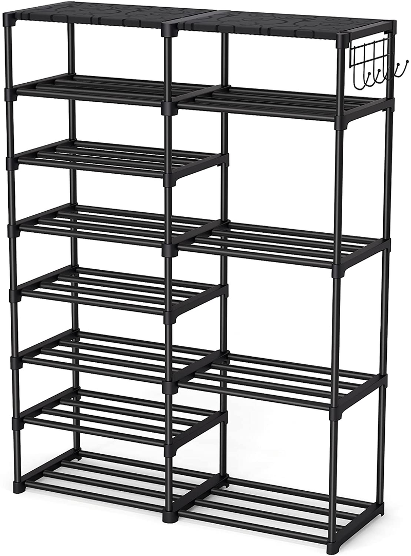 Shoe Rack Shoe Shelf Shoe Storage Organizer with Side Hooks for Entryway, 24-30 Pairs Metal Shoe Rack Taller Shoes Boots Organizer Furniture > Cabinets & Storage > Armoires & Wardrobes Tribesigns Black 8 Tiers 
