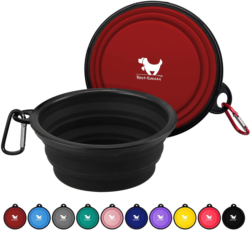 Rest-Eazzzy Expandable Dog Bowls for Travel, 2-Pack Dog Portable Water Bowl for Dogs Cats Pet Foldable Feeding Watering Dish for Traveling Camping Walking with 2 Carabiners, BPA Free  Rest-Eazzzy black&red Medium 