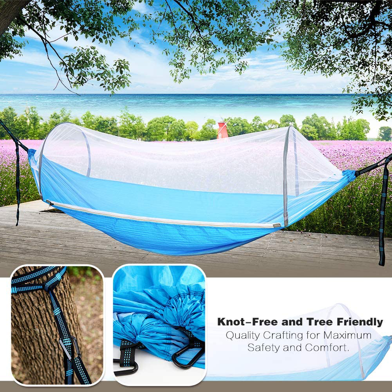 HAHASOLE Camping Hammock with Mosquito Net - Includes Tree Straps & Carabiners - Ripstop Nylon Lightweight & Portable Travel Bed Set with Bug Net for Hiking Backpacking Beach, Easy Setup Outdoor Gear