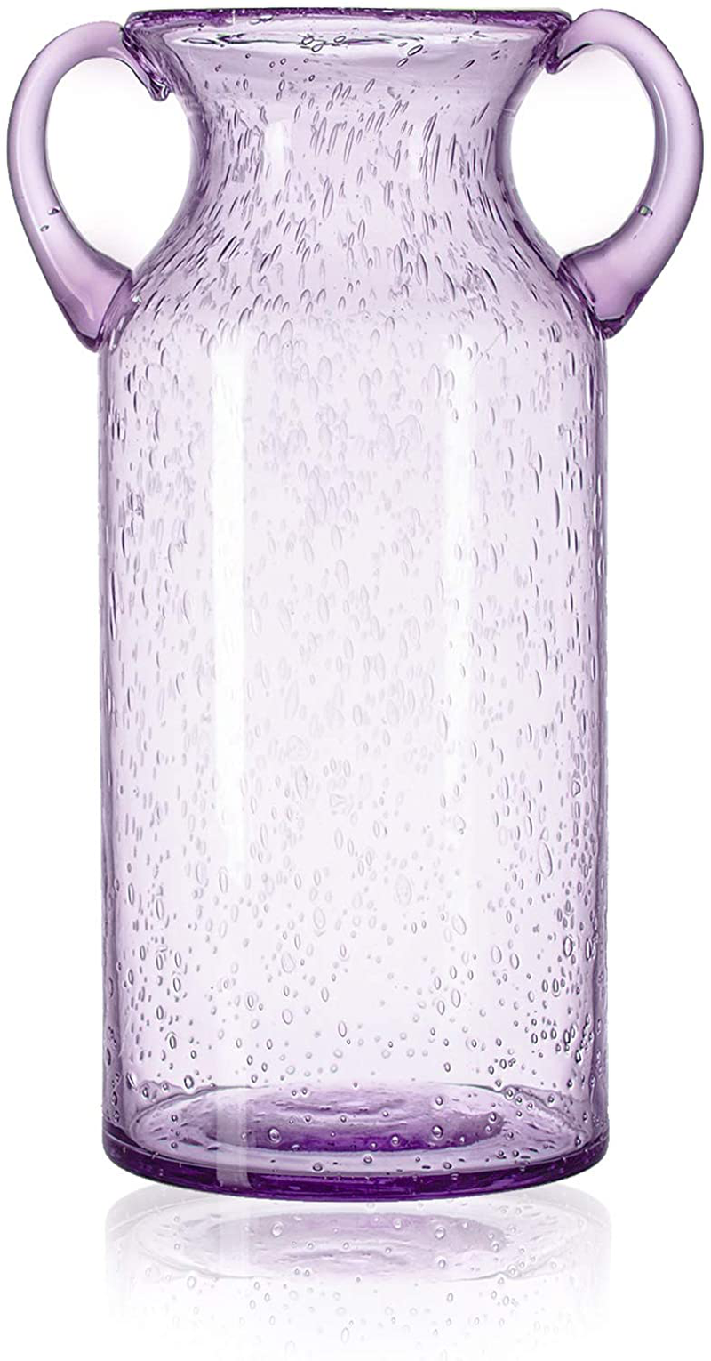 QUECAOCF Elegant Flower Glass Vase with Handle, Handmade Double Ear Air Bubbles Glass Vase for Centerpiece Home and Wedding Indoor and Outdoor Decorative Home & Garden > Decor > Vases Sheng Litong Purple Large 