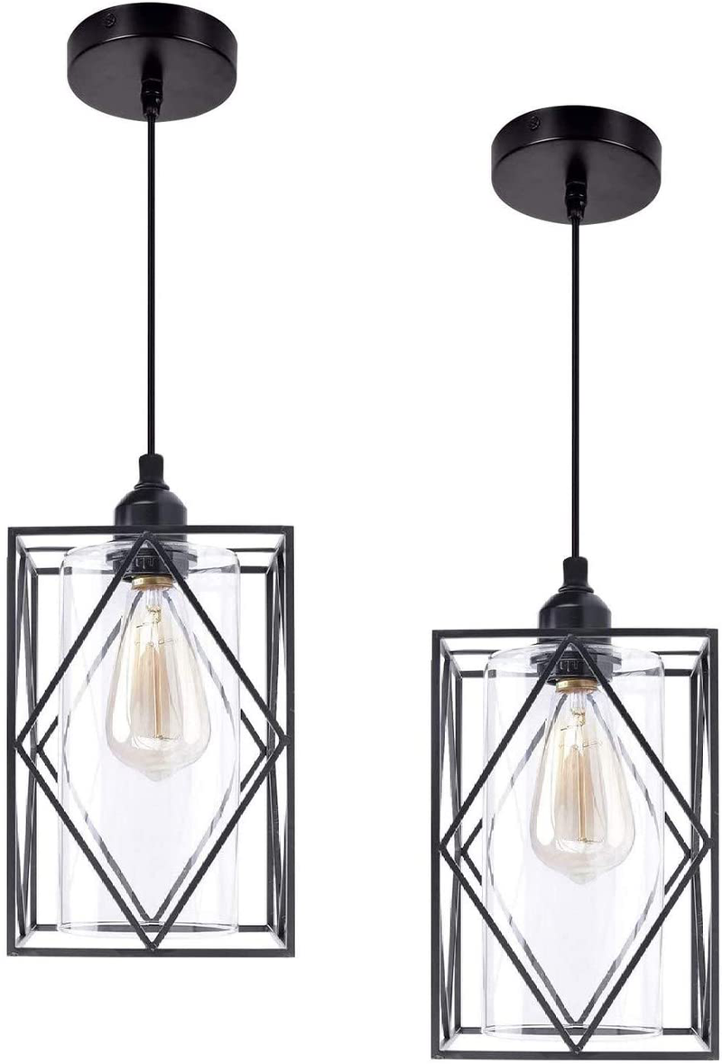 HMVPL Pendant Lighting Fixture, Set of 2 Black Farmhouse Hanging Chandelier Lights with Glass Shade, Mini Industrial Ceiling Lamp for Kitchen Island Dining Room Over Sink Hallway Bedroom Home & Garden > Lighting > Lighting Fixtures HMVPL Default Title  