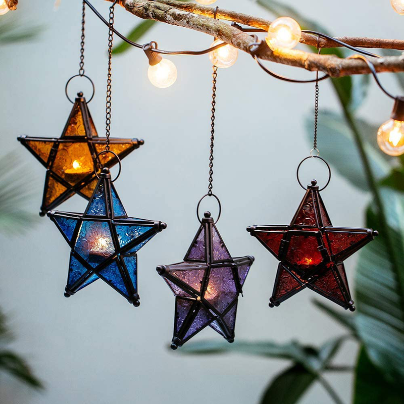 Star Lantern Hanging Glass Star Blue Decoravtive Lantern Candle Holder for Home Patio Garden Decoration Blue Home & Garden > Decor > Home Fragrance Accessories > Candle Holders Sziqiqi   