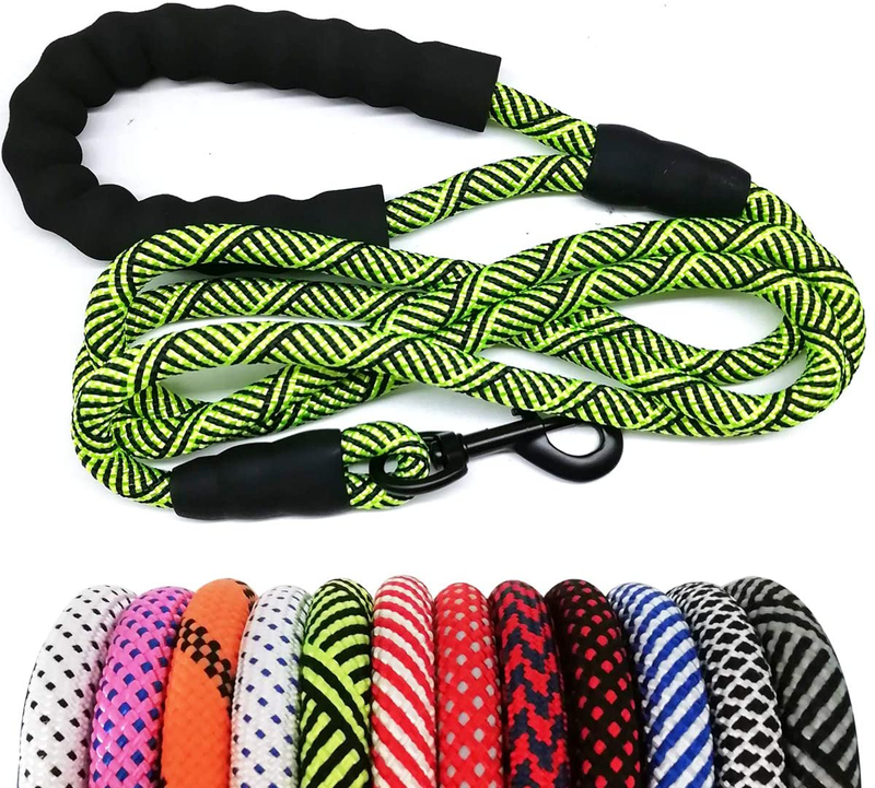 MayPaw Heavy Duty Rope Dog Leash, 6/8/10 FT Nylon Pet Leash, Soft Padded Handle Thick Lead Leash for Large Medium Dogs Small Puppy Animals & Pet Supplies > Pet Supplies > Dog Supplies MayPaw green black 1/2" * 6' 