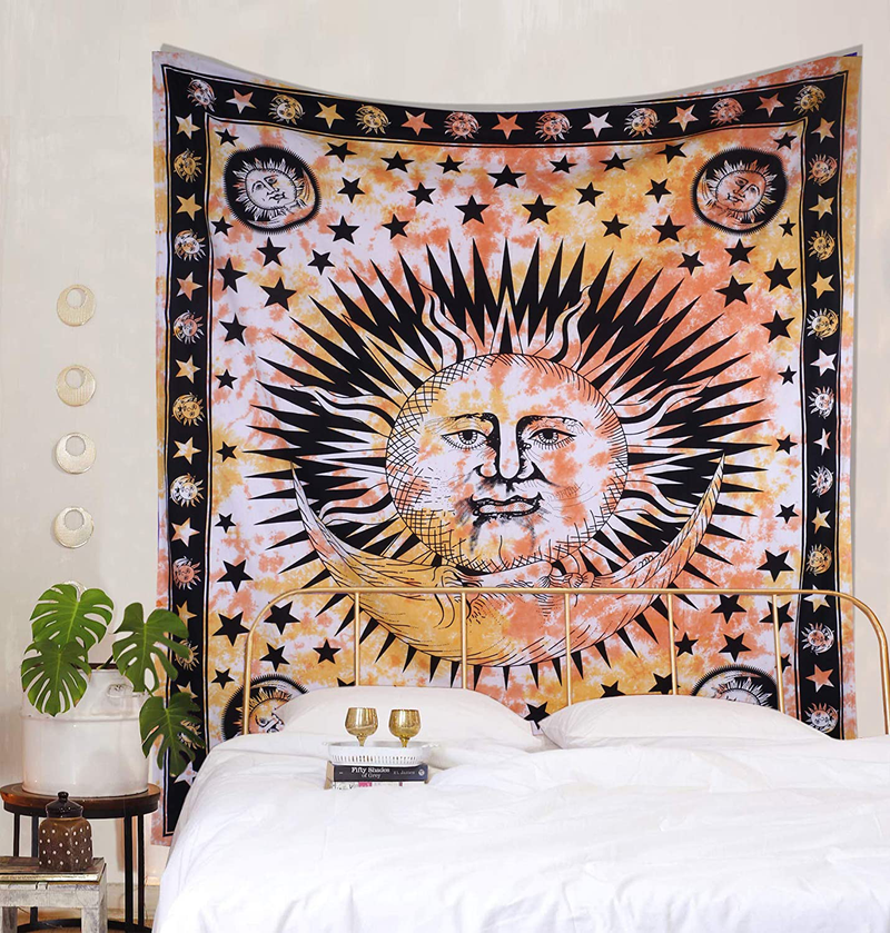 The Art Box Indie Room Decor Aesthetic Tapestry For Bedroom Wall Decor Boho Wall Art Beach Blanket Living Room Trippy Wall Hanging Tie Dye Hippie Moon Tapestry , Rainbow , 220x230 Cms  THE ART BOX Yellow Tie Dye Medium (135 x 150 Cms / 54 x 60 Inches) 