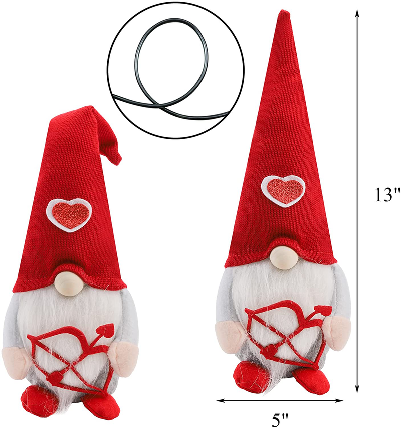 Elsjoy 2 Pack Valentine Gnomes Cupid Heart Arrow Plush Doll, Mr & Mrs Couple Gnomes Handmade Tomte Elf Nordic Scandinavian Gnomes, Glitter Valentine'S Day Decoration Gift for Home Table Ornaments