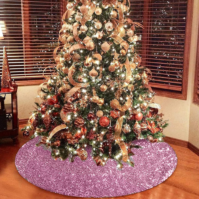 tiosggd Pink Sequin Christmas Tree Skirt, 48 Inch Double Layers Tree Mat for Xmas Decorations