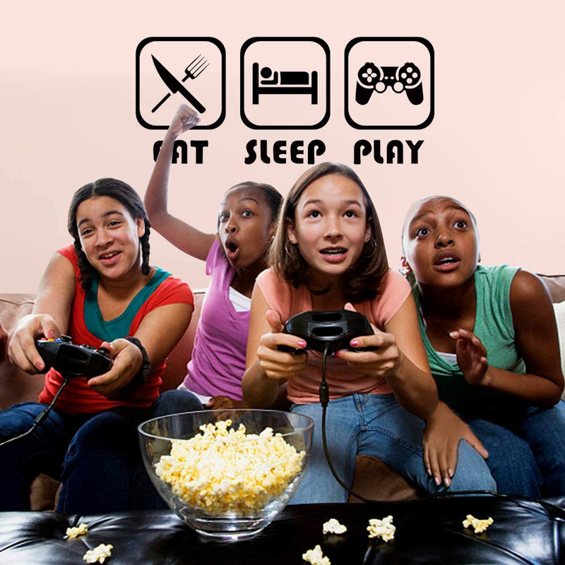 Eat Sleep Game Wall Decal, Video Gamer Boy Wall Sticker, Vinyl Game Décor Wall Stickers Art Design Stickers Wall for Home Playroom Bedroom Game Boys Room (Black, 27.5''L x 14''H) Arts & Entertainment > Hobbies & Creative Arts > Arts & Crafts > Art & Crafting Materials > Embellishments & Trims > Decorative Stickers hatisan 22''L x 9.5" H  
