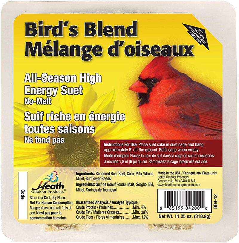 Heath Outdoor Products Birdie's Blend Suet Cake Animals & Pet Supplies > Pet Supplies > Bird Supplies > Bird Food Heath Outdoor Products 11.25 Ounce (Pack of 12)  