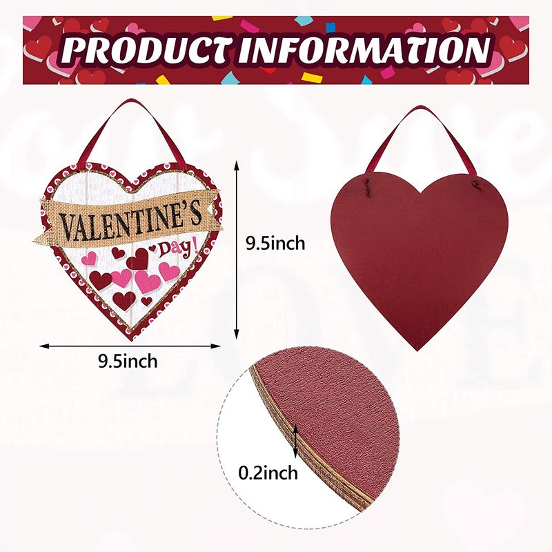 Patelai 2 Pieces Valentine'S Day Wooden Sign Decoration Heart Shape Wall Plaque Valentine'S Heart Wall Sign Decoration Red Heart Hanging Sign for Table Window Door Wall Decor