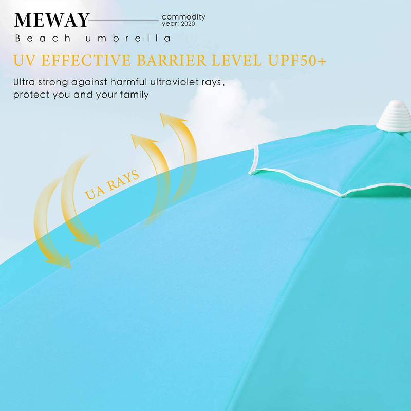 MEWAY 7.5ft Beach Umbrella with Sand Anchor & Tilt Mechanism, Portable UV 50+ Protection，Outdoor Sunshade Umbrella with Carry Bag，for Garden Beach Outdoor (7.5ft, Sky Blue)