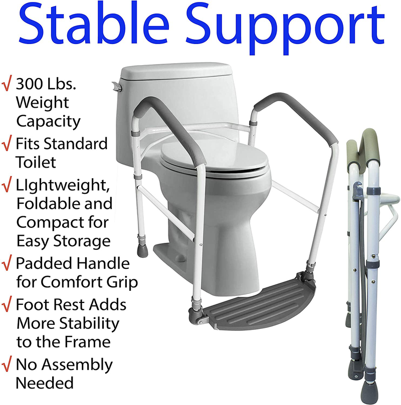 RMS Toilet Safety Frame & Rail - Folding & Portable Bathroom Toilet Safety Rails - Handrail Toilet Bars with Adjustable Height (White) Sporting Goods > Outdoor Recreation > Camping & Hiking > Portable Toilets & Showers RMS   