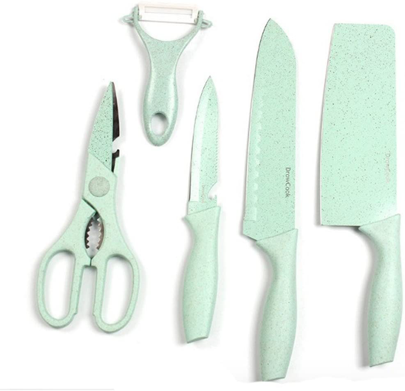 Neal LINK Kitchen Knife Set Non Slip Sheaths Grip Zirconium Blade Cut Slice Resistance Peeler Home & Garden > Kitchen & Dining > Kitchen Tools & Utensils > Kitchen Knives Neal LINK Green  