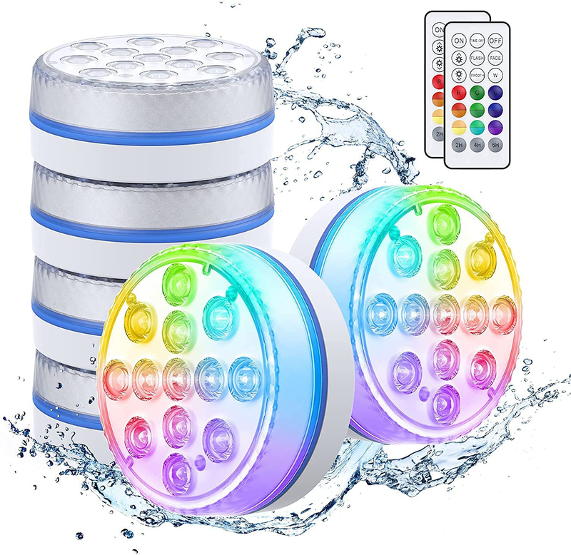 SPOMR Submersible Led Lights, IP68 Full Waterproof Pool Lights with Battery Remote Control, 13 Bright Beads 16 RGB Color Changing LED Shower Light for Party/Festival/Pool (6) Home & Garden > Pool & Spa > Pool & Spa Accessories SPOMR 6  
