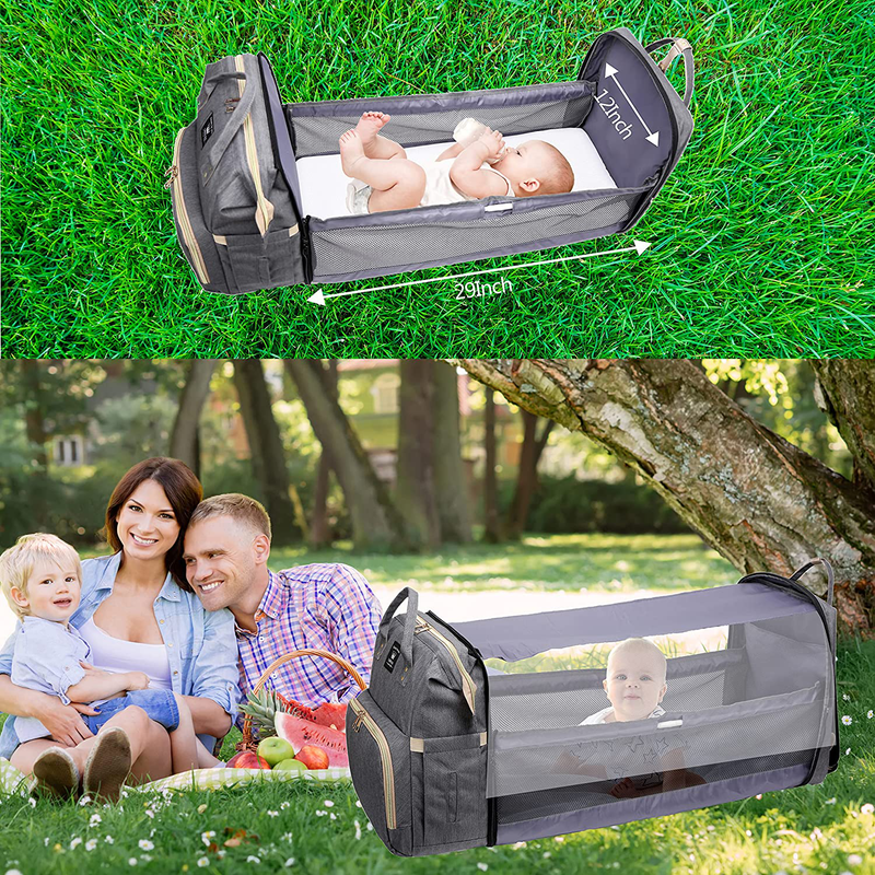 Diaper Bag Backpack, Baby Nappy Changing Bags Multifunctional Travel Backpack with Changing Station, Large Capacity, Waterproof, Sunshade, Breathable Mosquito Net, Baby Pillow Grey Sporting Goods > Outdoor Recreation > Camping & Hiking > Mosquito Nets & Insect Screens Lamroro   
