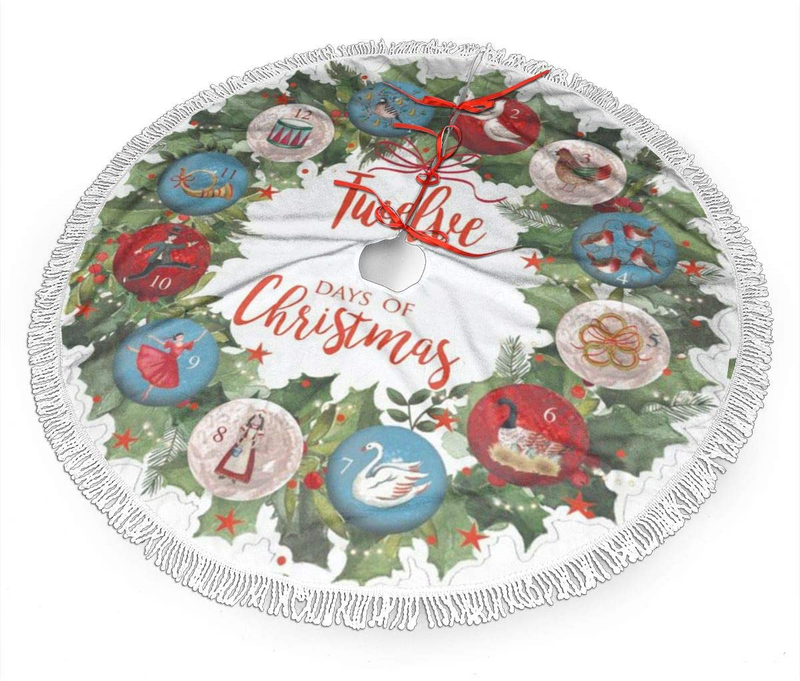 MSGUIDE American Football Christmas Tree Skirt 48 Inch Large Halloween Xmas Tree Decor for Holiday Party Decor Christmas Decoration Home & Garden > Decor > Seasonal & Holiday Decorations > Christmas Tree Skirts MSGUIDE 12 Days of Christmas 36" 