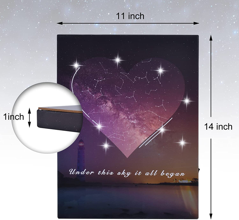 Lapogy Valentines Day Gifts Wall Art with Lights,Decor Sign Frameless Star Sky Map 14X11 Inch,Write Your Words Valentine'S Decorations Hangable Gift for Her, Him,Gift on Birthday Thanksgiving Day
