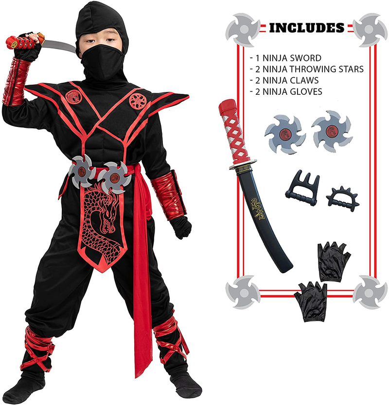 Ninja Dragon Red Costume Outfit Set for kids Halloween Dress Up Party Apparel & Accessories > Costumes & Accessories > Costumes Spooktacular Creations Small (5-7 yr)  