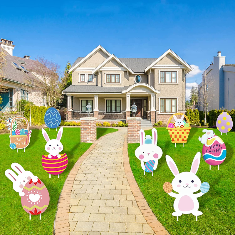 Easter Yard Sign, Easter Outdoor Decorations, 8 PCS Happy Easter Yard Signs with Stakes - Fadeless, Waterproof, Sturdy - Cute Egg Bunny Pattern Easter Decorations Outdoor Home & Garden > Decor > Seasonal & Holiday Decorations PUPPY GO   