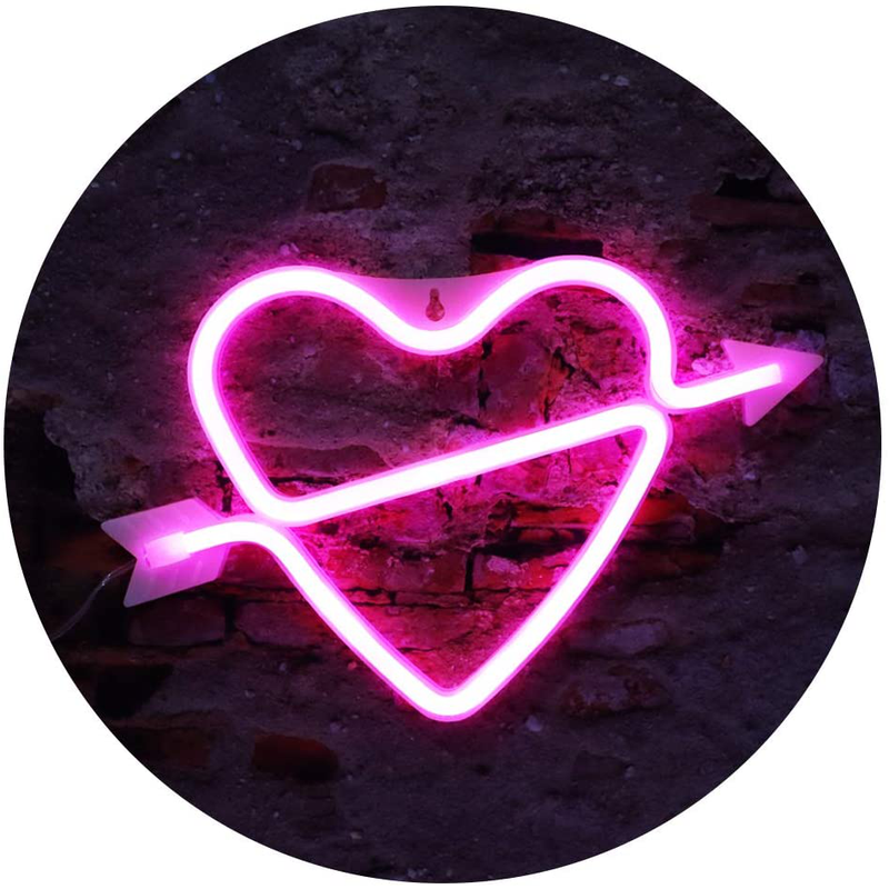 Heart Shape Neon Lights, LED Neon Signs Art Decorations Night Lights Lamp for Wedding Party Supplies, Proposal, Valentine’S Day Decorations-An Arrow Piercing the Heart Neon Sign(Pink) Home & Garden > Decor > Seasonal & Holiday Decorations ASmile   