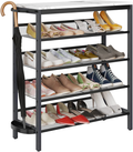 Metal Shoe Rack, 5-Tier Shoe Storage Organizer for Entryway Large Capacity Shoe Mesh Shelf Flat & Slant Adjustable with MDF Wooden Top Board for Hallway, Closet, Living Room, Bedroom (Marble White) Furniture > Cabinets & Storage > Armoires & Wardrobes SimpleWise Grey+White  